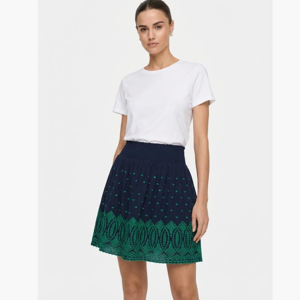 J. Crew Navy Cotton Embroidered Skirt